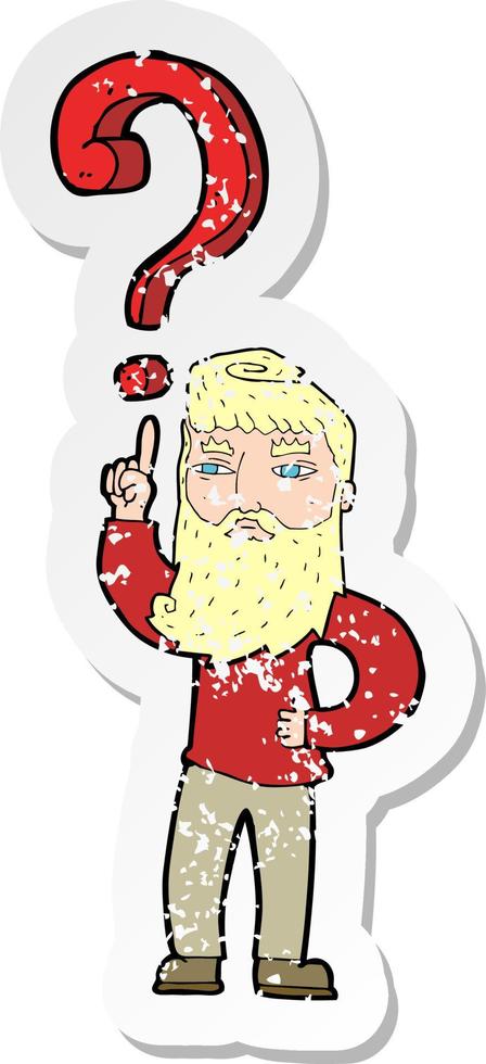 retro distressed sticker of a cartoon man with question vector