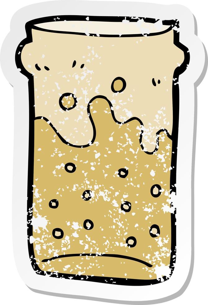 retro distressed sticker of a cartoon pint of beer vector