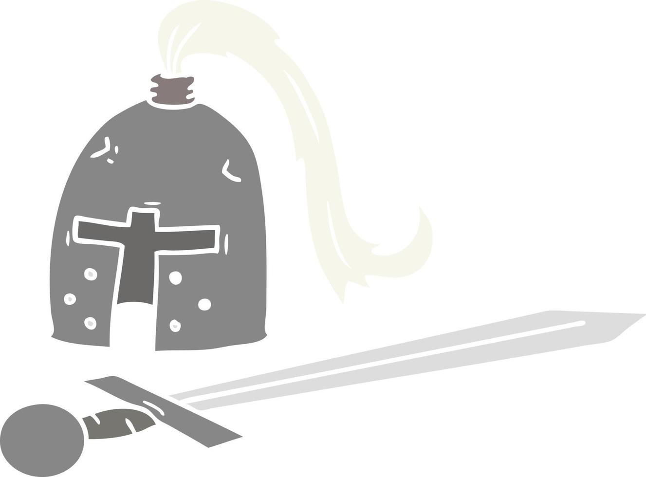 cartoon doodle of a medieval helmet and sword vector