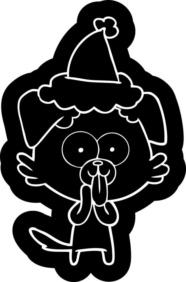 cartoon icon of a dog with tongue sticking out wearing santa hat vector