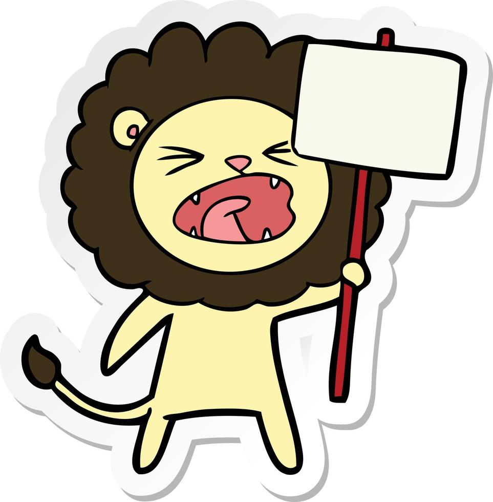 sticker of a cartoon lion with protest sign vector