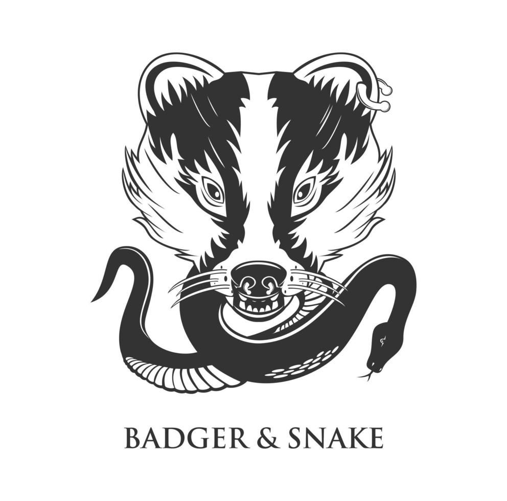 Badger n snake tatto design illustration vector