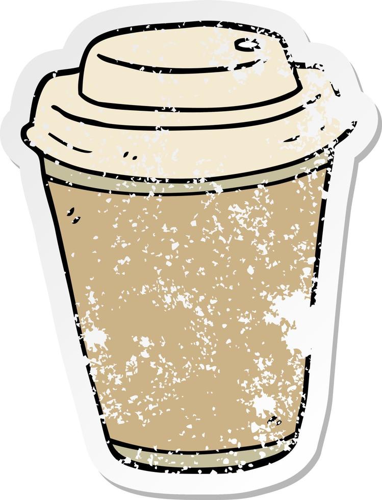 distressed sticker of a cartoon takeout coffee cup vector