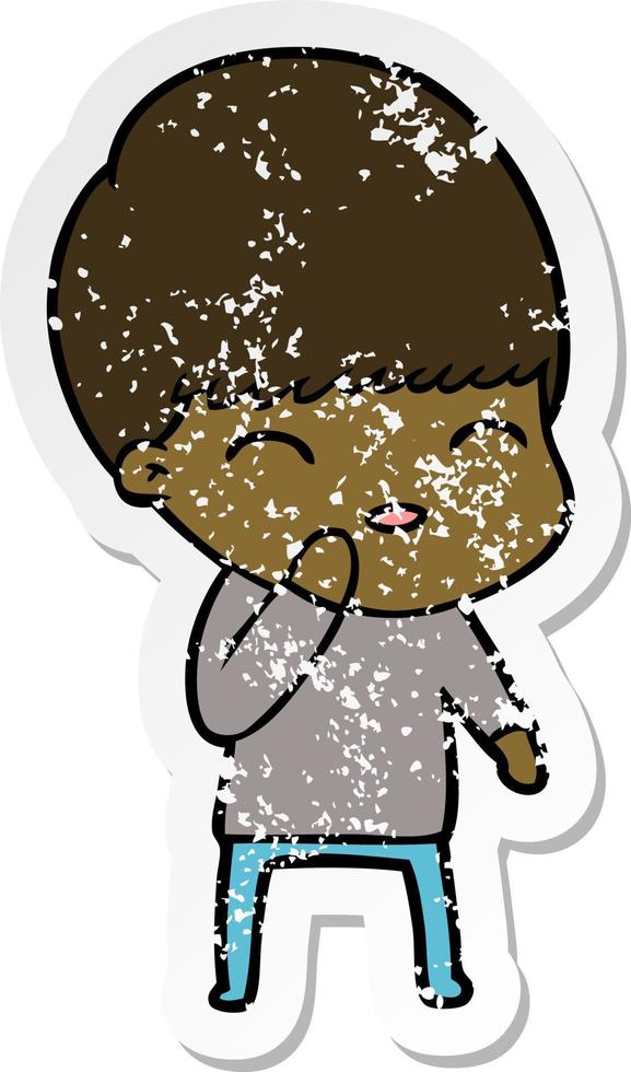 distressed sticker of a happy cartoon boy vector