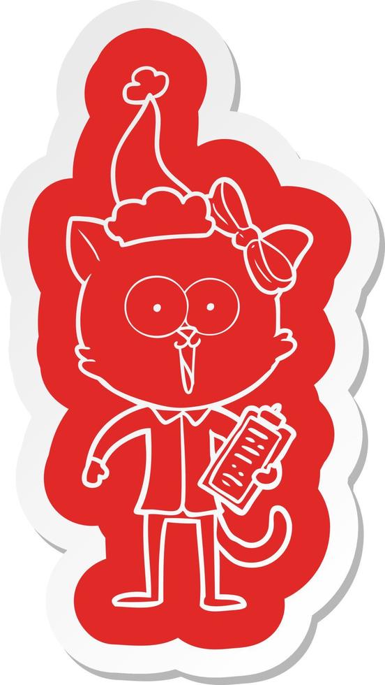 cartoon  sticker of a cat wearing santa hat vector