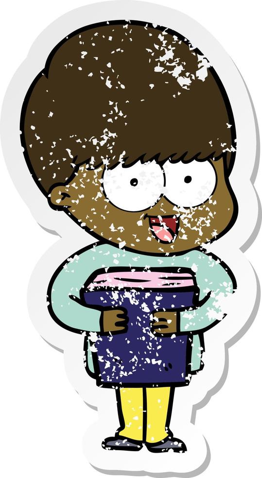 distressed sticker of a happy cartoon boy vector