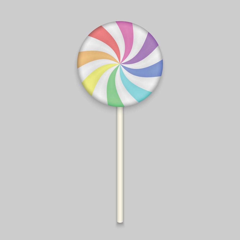 Caramelo de piruleta de arco iris sobre fondo blanco. vector