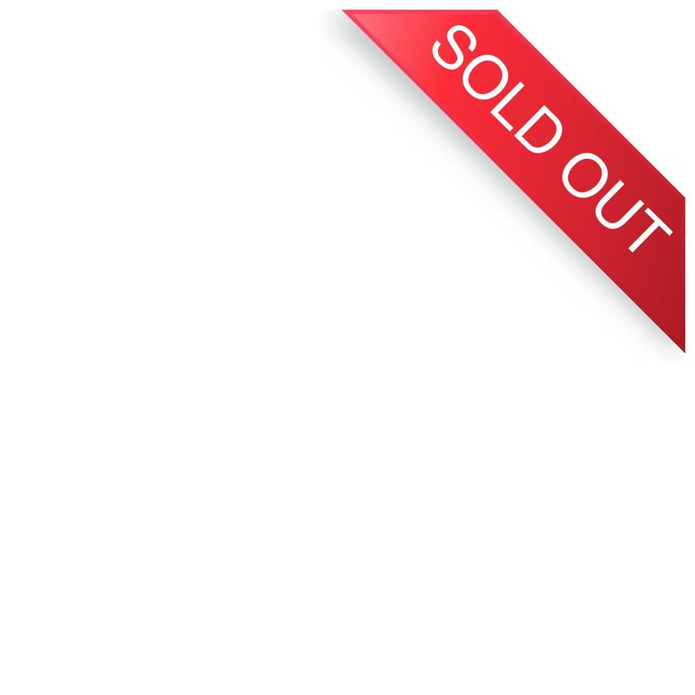 Vector illustration of sold label. Suitable for design element of sold out ribbon mark. Realistic red ribbon in the corner of the blank page.