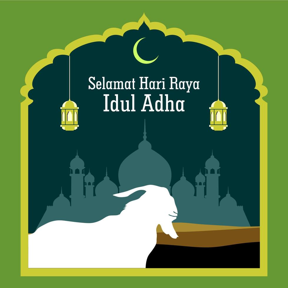Islamic template or background, happy Eid Al Adha. Indonesian, happy eid mubarak. simple square shape. social media post. illustration concept. vector