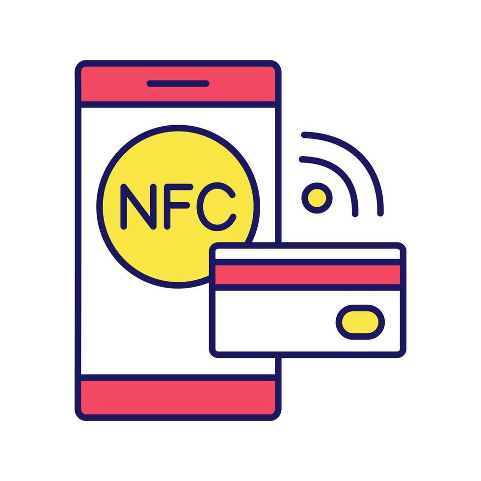 icono de color de la tecnología nfc. Cerca de un campo de comunicación. pago sin contacto. pago por teléfono inteligente sin efectivo. ilustración vectorial aislada vector