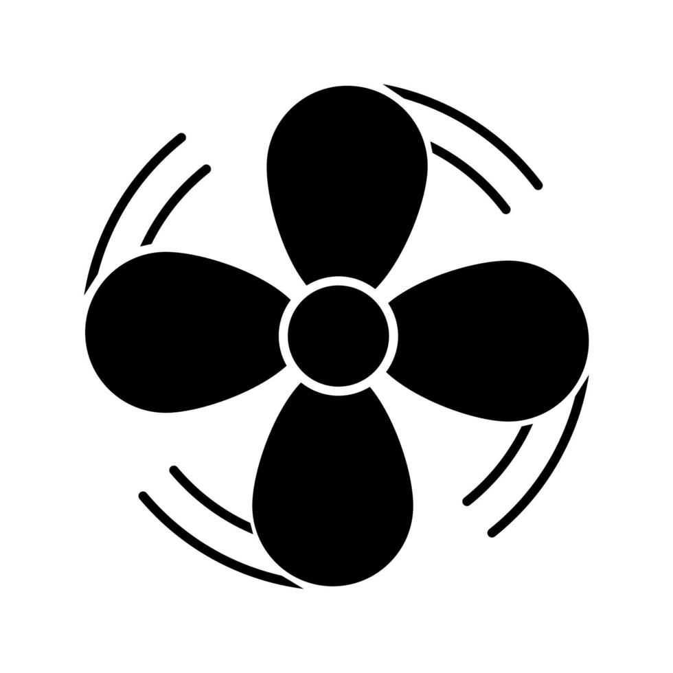 Air ventilation glyph icon. Exhaust fan. Airflow. Ventilator rotation. Turbine, propeller. Silhouette symbol. Negative space. Vector isolated illustration