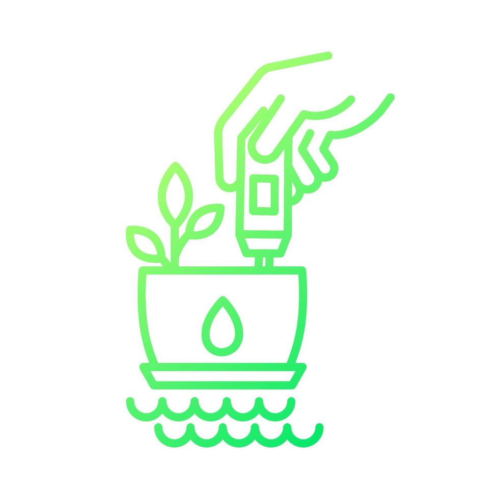 Water temperature measurement gradient linear vector icon. Use water of room temperature. Watering plants. Thermometer. Thin line color symbol. Modern style pictogram. Vector isolated outline drawing