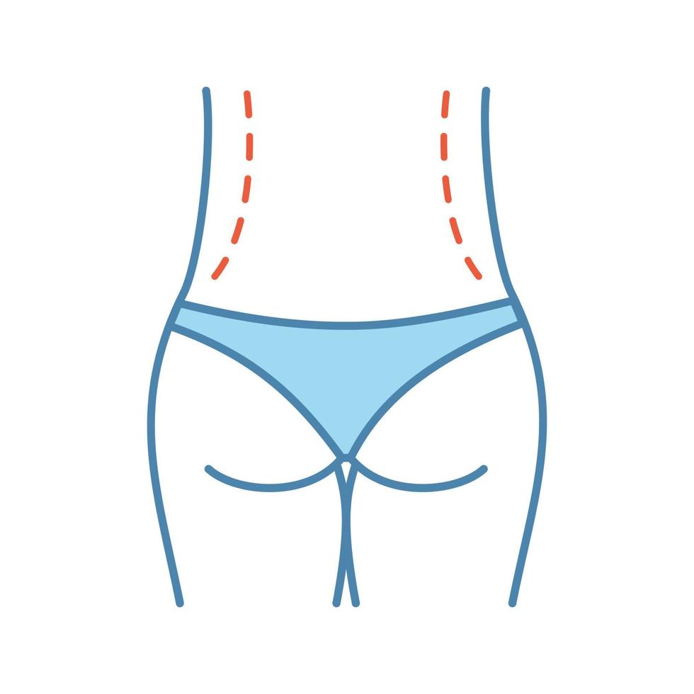 Waist correction surgery color icon. Flanks liposuction. Waist contouring and fat removal plastic surgery. Belt lipectomy. Isolated vector illustration