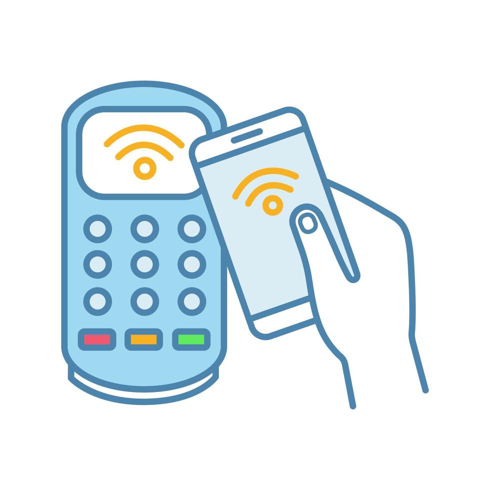 icono de color de pago del teléfono inteligente nfc. teléfono nfc y terminal pos. Cerca de un campo de comunicación. pago sin contacto de teléfono móvil. ilustración vectorial aislada vector