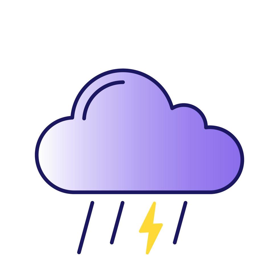 icono de color de tormenta. aguaceros tormentosos. Tormentoso. lluvia con relámpagos. clima lluvioso. lluvia, nube y relámpago. pronóstico del tiempo. ilustración vectorial aislada vector