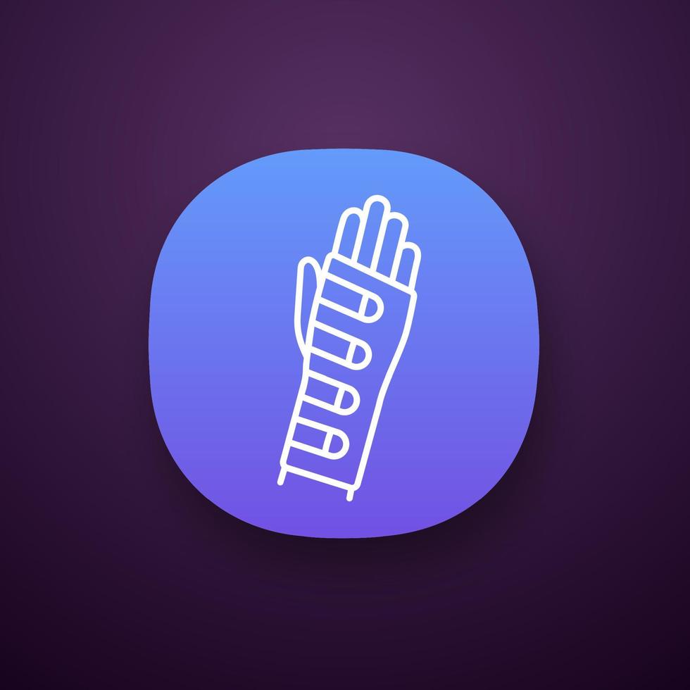 Wrist brace app icon. Hand orthosis. Radiocarpal joint bandage. UI UX user interface. Wrist support. Hand splint. Web or mobile application. Vector isolated illustration