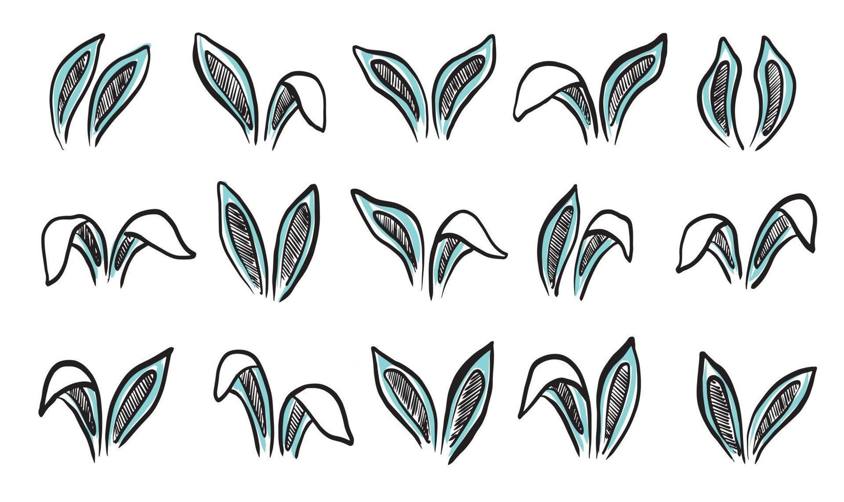 Big set Rabbits's ears. Hand drawn illustration. vector