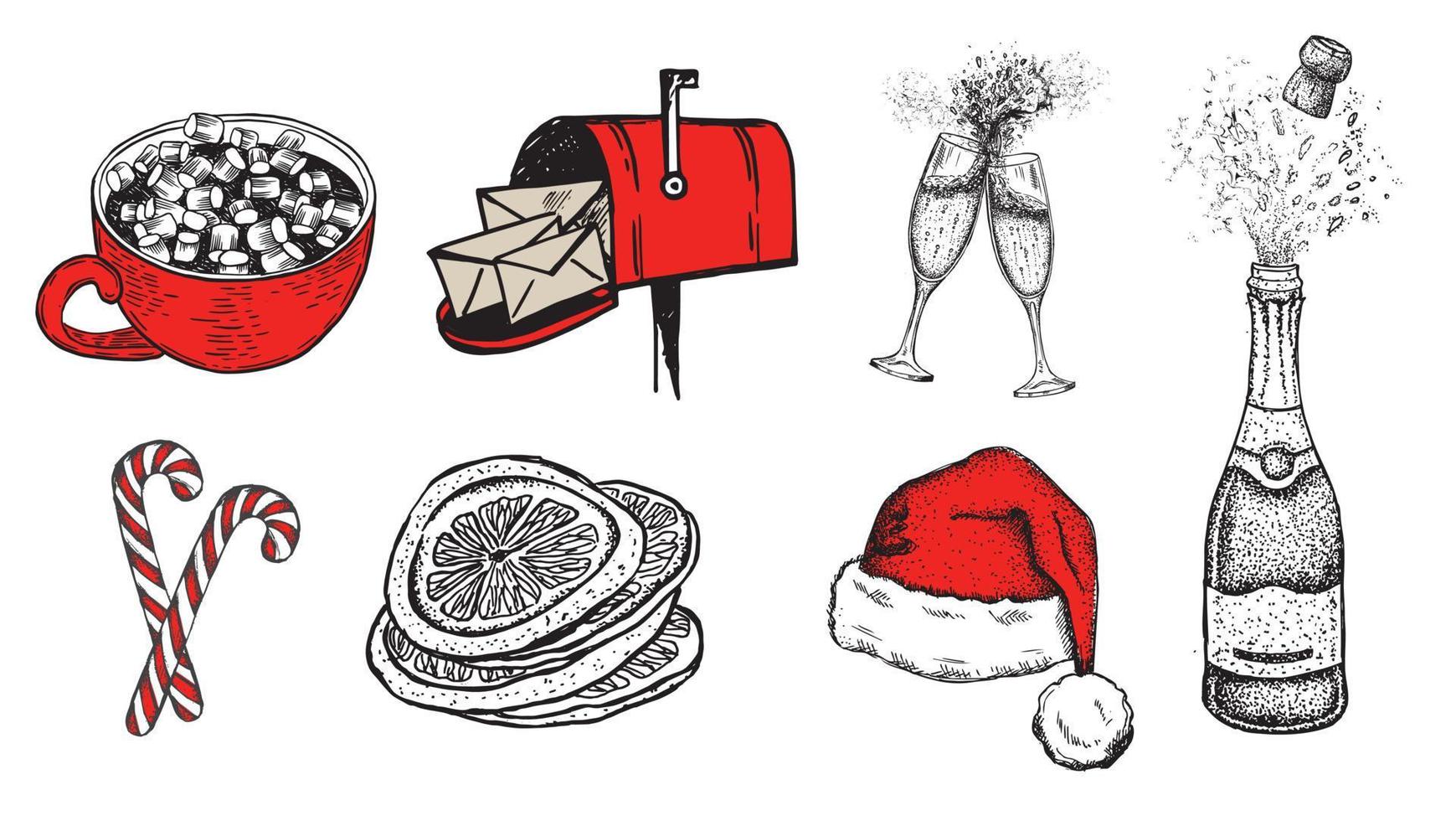 conjunto de navidad. tarjeta de año nuevo. ilustración dibujada a mano vector