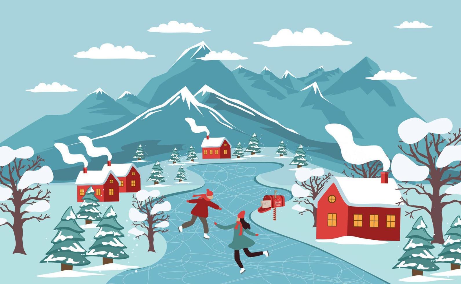 navidad, paisaje invernal, pista de patinaje. vector. vector