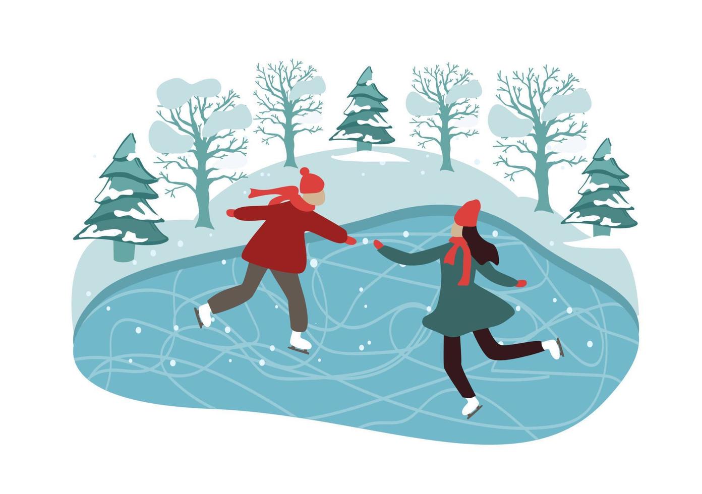 navidad, paisaje invernal, pista de patinaje. vector. vector