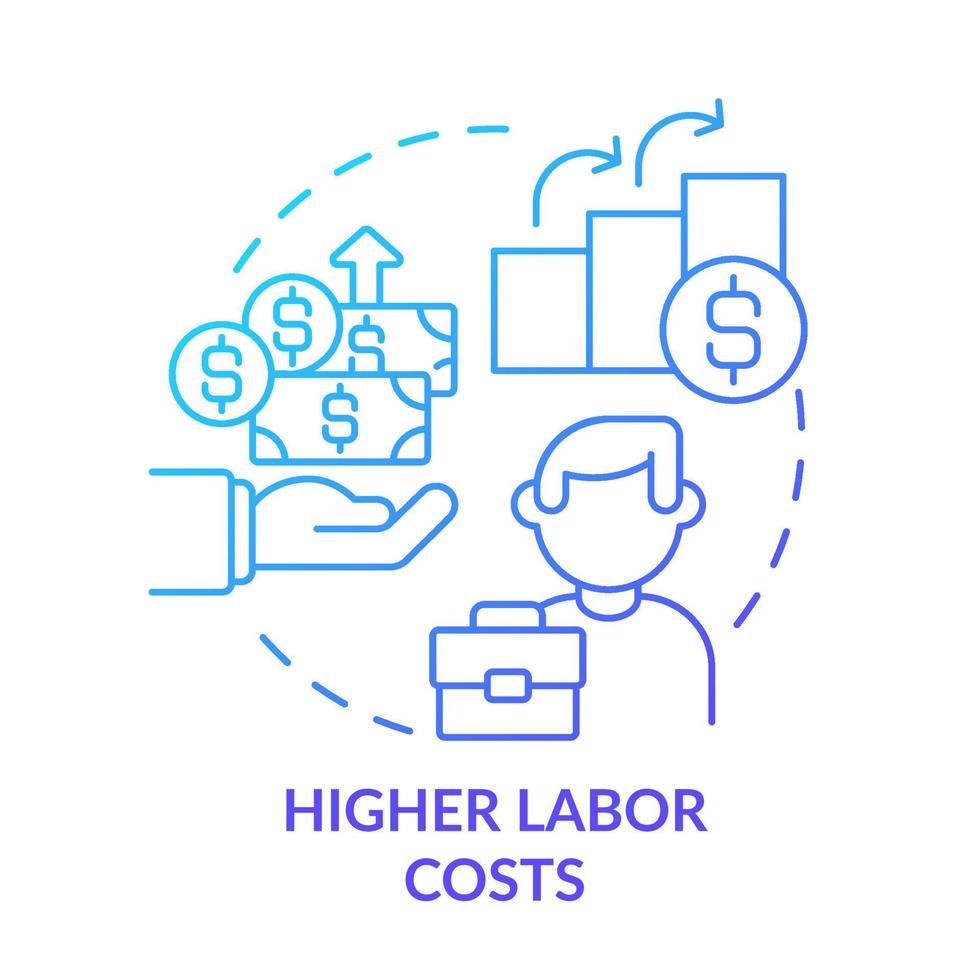 Higher labor costs blue gradient concept icon. Wage rates and worker benefits. Macro economy trends abstract idea thin line illustration. Isolated outline drawing. vector