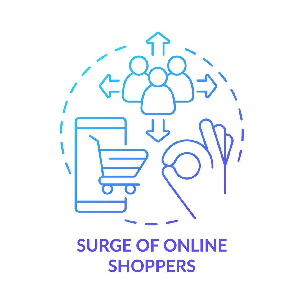 Surge of online shoppers blue gradient concept icon. E-commerce success. Retail strategy trends abstract idea thin line illustration. Isolated outline drawing. vector