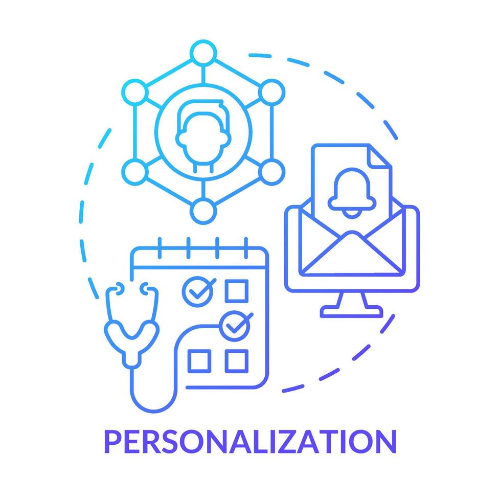 Personalization blue gradient concept icon. Individual patients service. Healthcare macro trends abstract idea thin line illustration. Isolated outline drawing. vector
