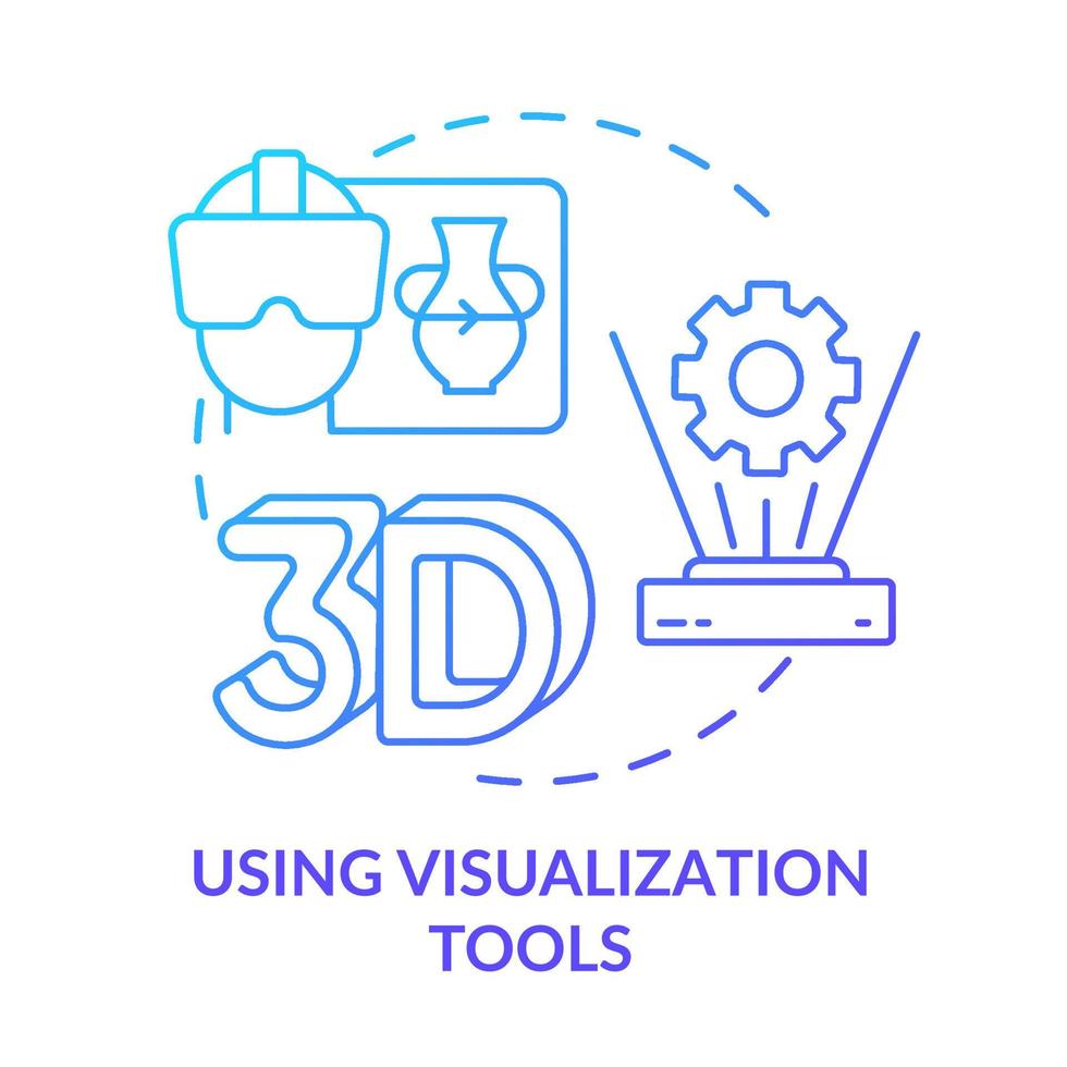 Using visualization tools blue gradient concept icon. Augmented reality. Tech macro trends abstract idea thin line illustration. Isolated outline drawing. vector