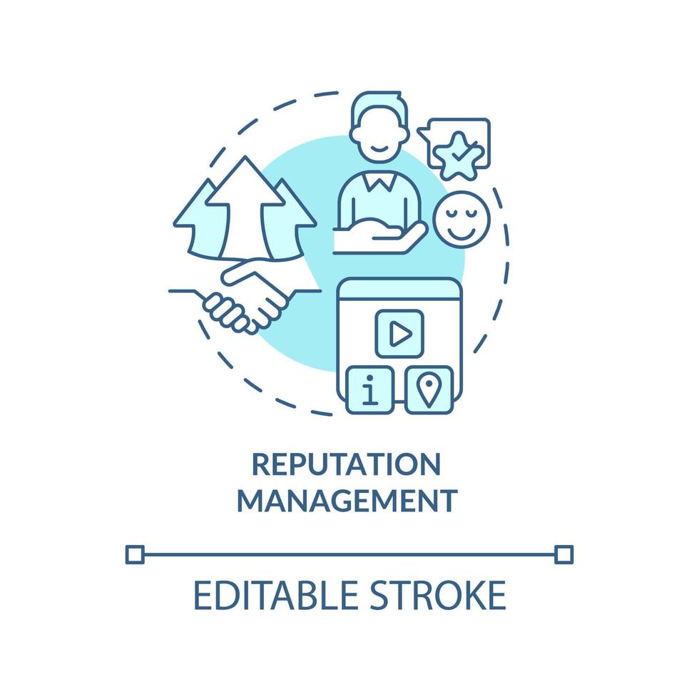 Reputation management turquoise concept icon. Solution for business. PR service abstract idea thin line illustration. Isolated outline drawing. Editable stroke. vector