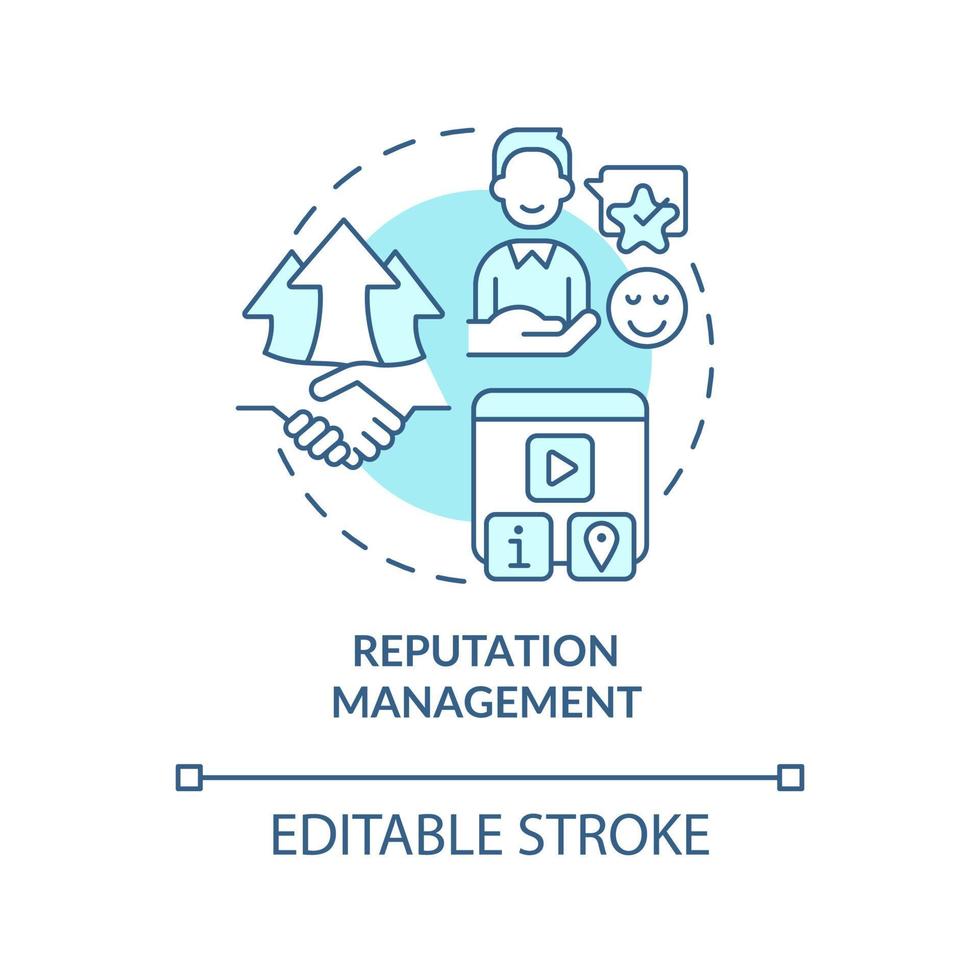 icono de concepto turquesa de gestión de reputación. solución para los negocios. servicio de relaciones públicas idea abstracta ilustración de línea delgada. dibujo de contorno aislado. trazo editable. vector