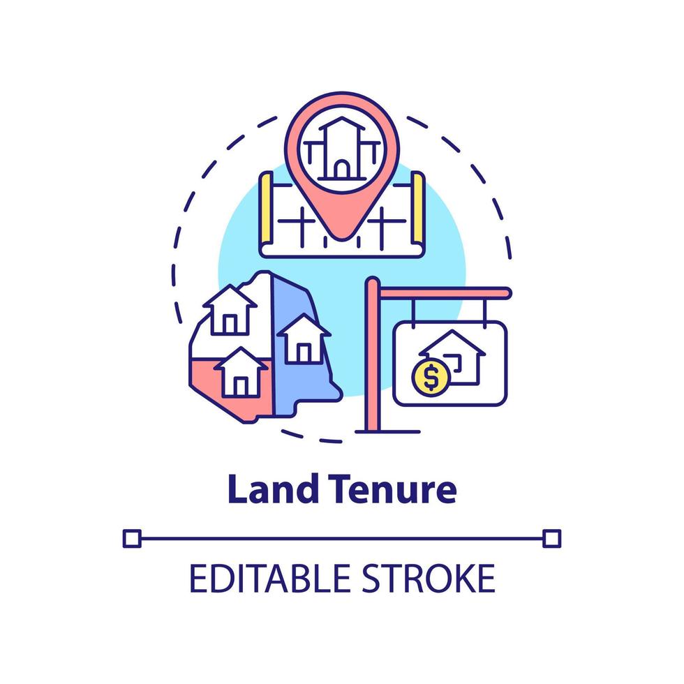 Land tenure concept icon. Land management system abstract idea thin line illustration. Establish rights of ownership. Isolated outline drawing. Editable stroke. vector