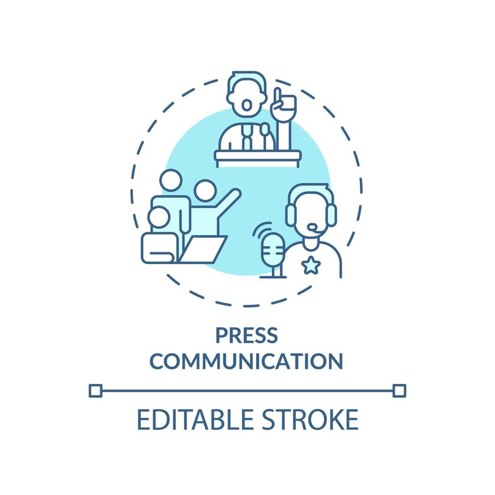 Press communication turquoise concept icon. Media outreach. Types of PR firms abstract idea thin line illustration. Isolated outline drawing. Editable stroke. vector