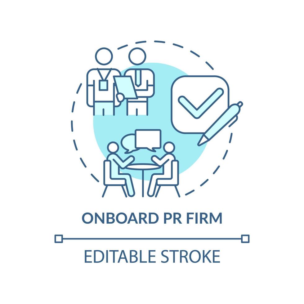 Onboard PR firm turquoise concept icon. Brand building service. Hiring agency abstract idea thin line illustration. Isolated outline drawing. Editable stroke. vector