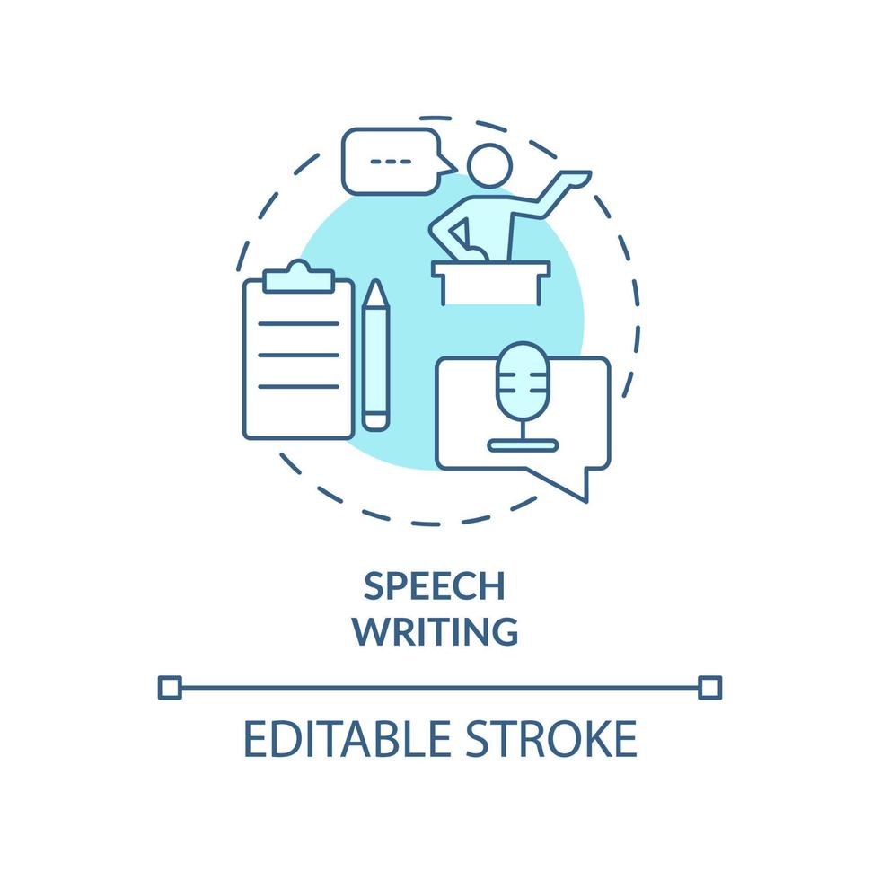 Speech writing turquoise concept icon. Public performance prepare. PR firm service abstract idea thin line illustration. Isolated outline drawing. Editable stroke. vector