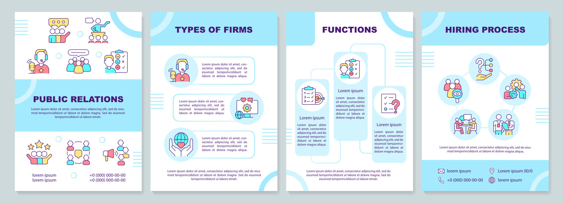 PR blue brochure template. Public relations for business. Leaflet PR blue brochure template. Public relations for business. Leaflet