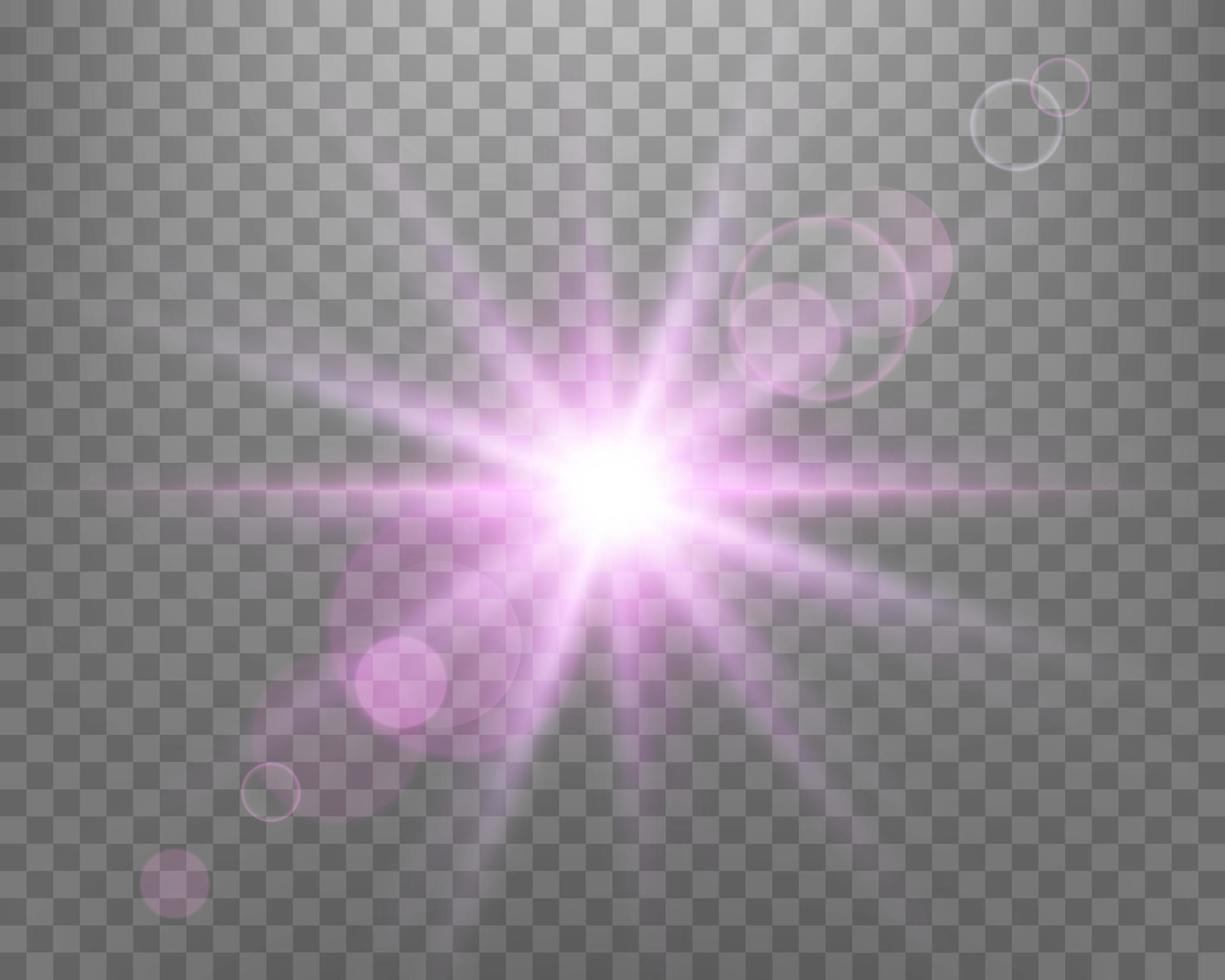 Sunlight lens flare, sun flash with rays and spotlight. Vector illustration.