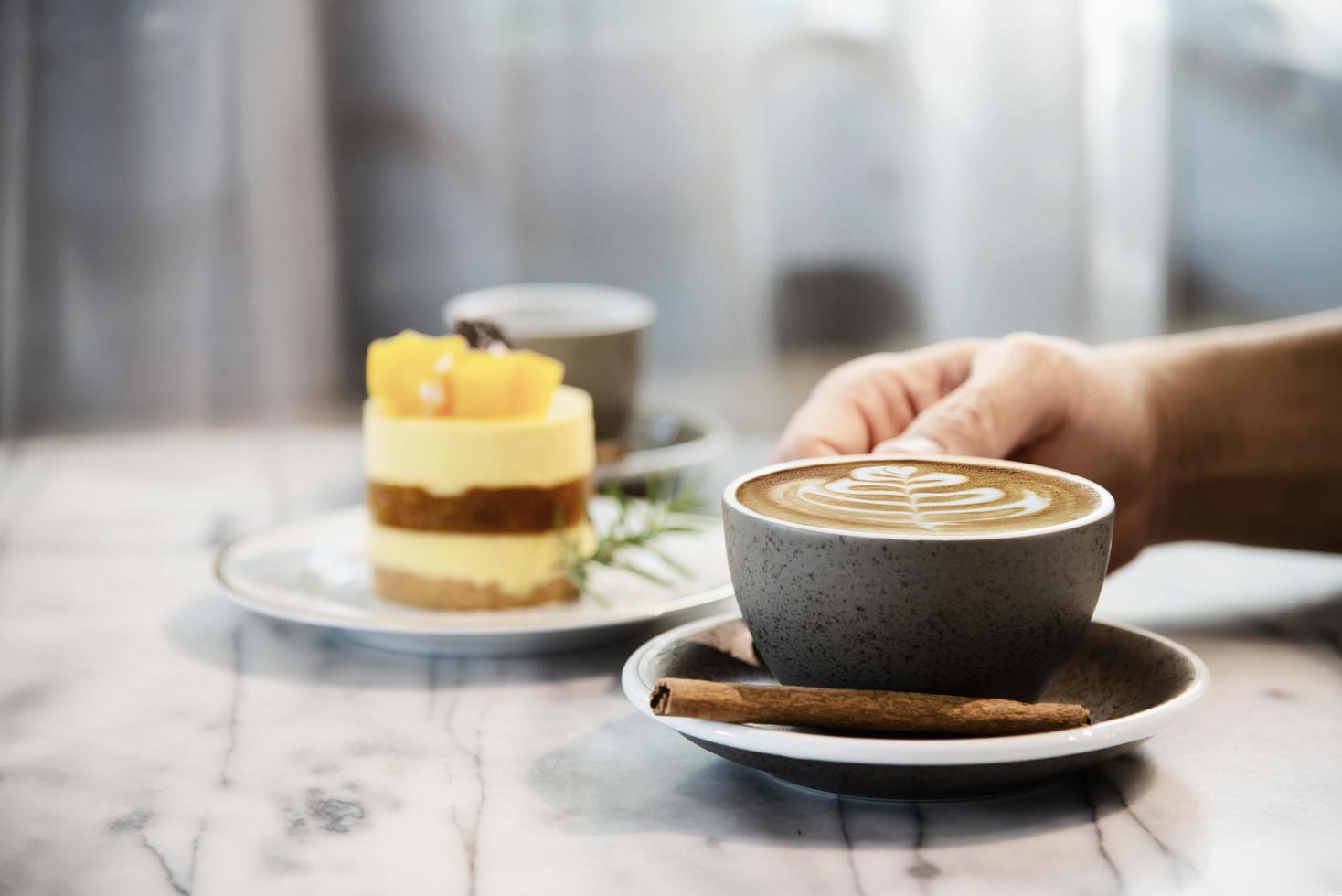 People serve beautiful fresh relax morning coffee cup set - people with coffee set background concept photo