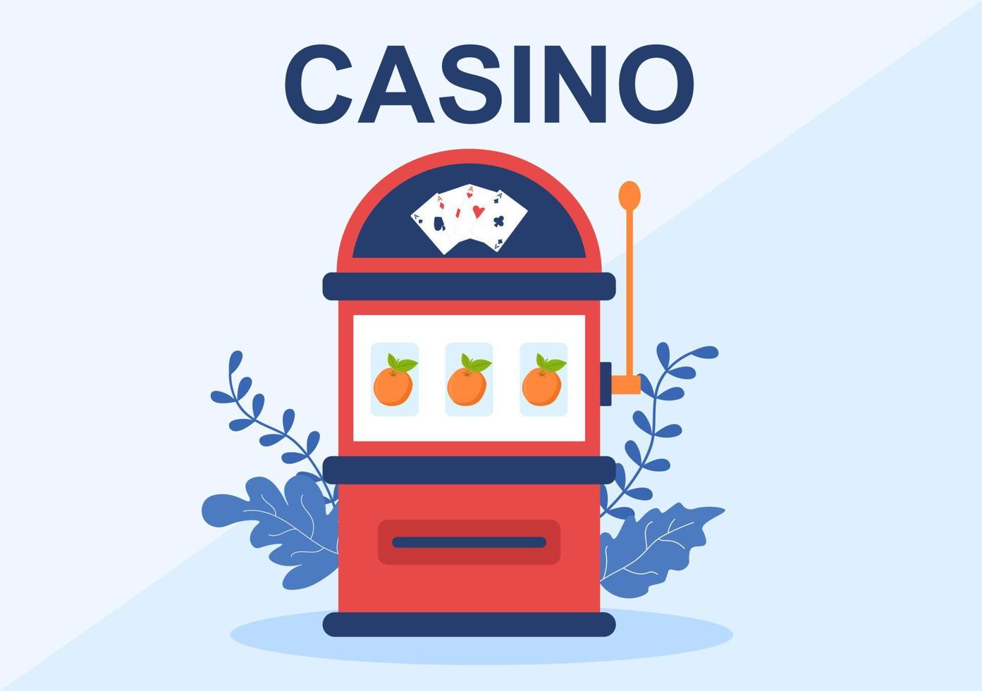 ilustración de dibujos animados de casino con botones, máquinas tragamonedas, ruleta, fichas de póquer y cartas de juego para el diseño de estilo de juego vector