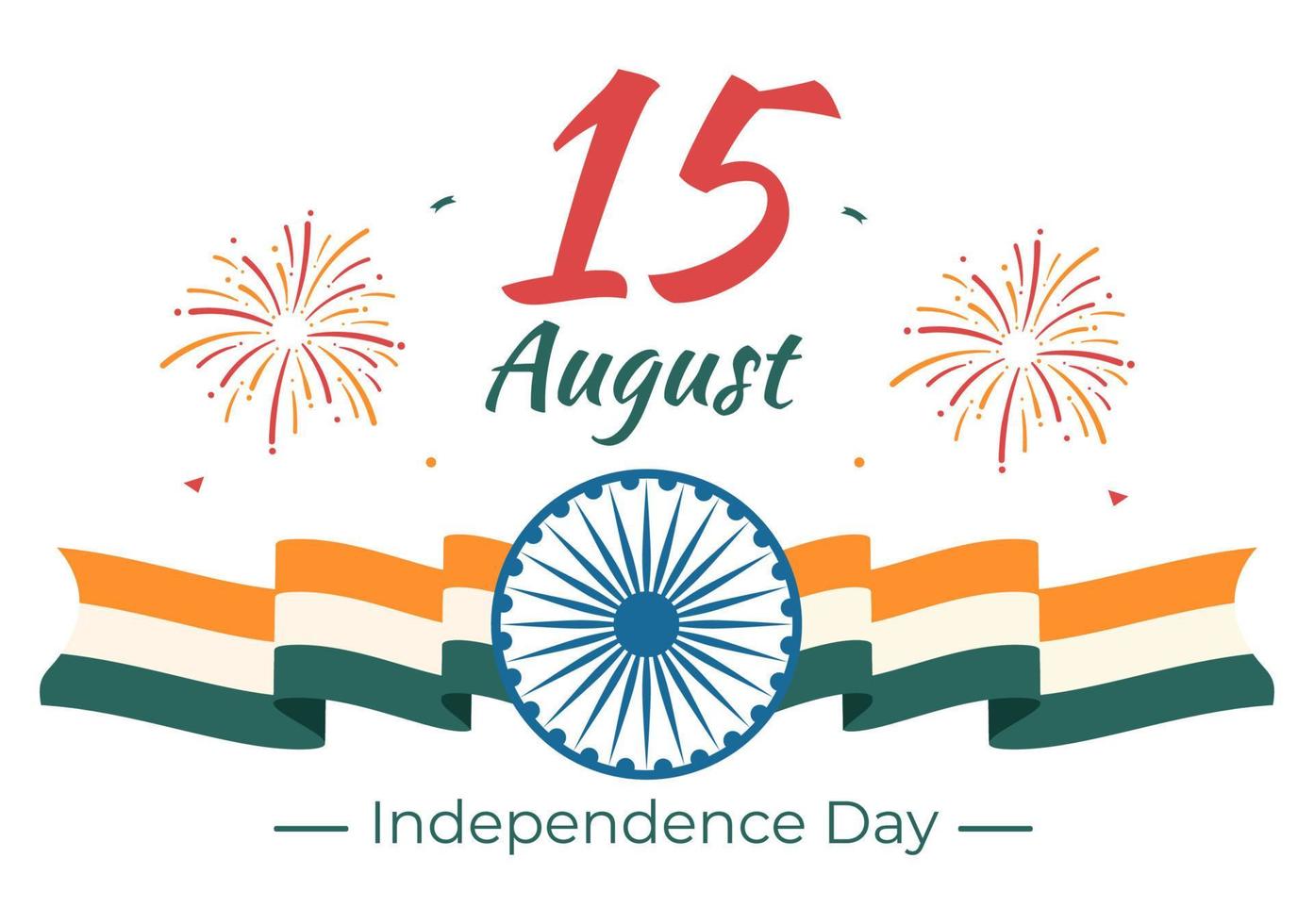 Happy Indian Independence Day which is Celebrated Every August with Flags, People Character and Ashoka Wheels in the Cartoon Style Illustration vector