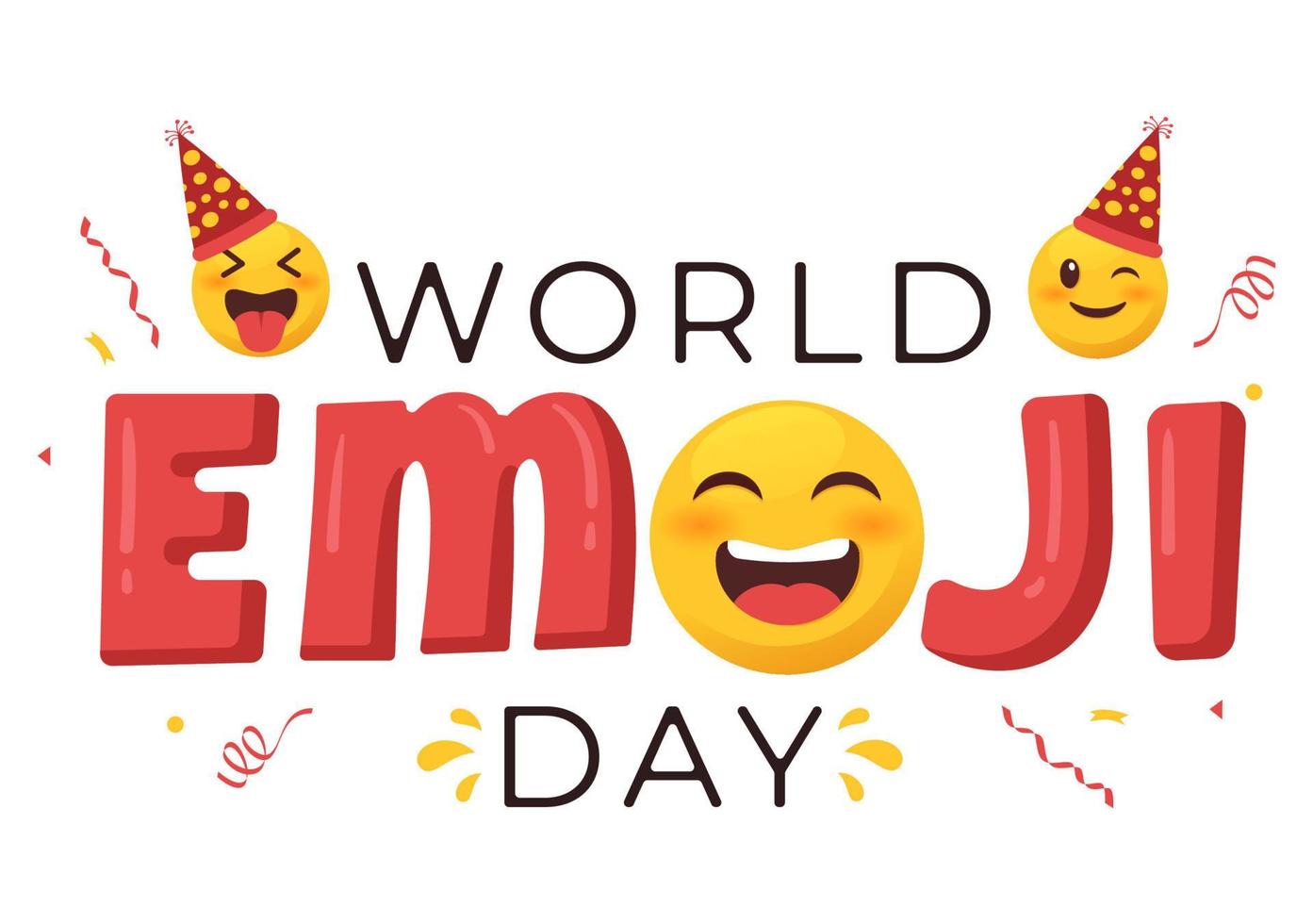 World Emoji Day Celebration with Events and Product Releases in Different Facial Expression Cute Cartoon Form in Flat Background Illustration vector