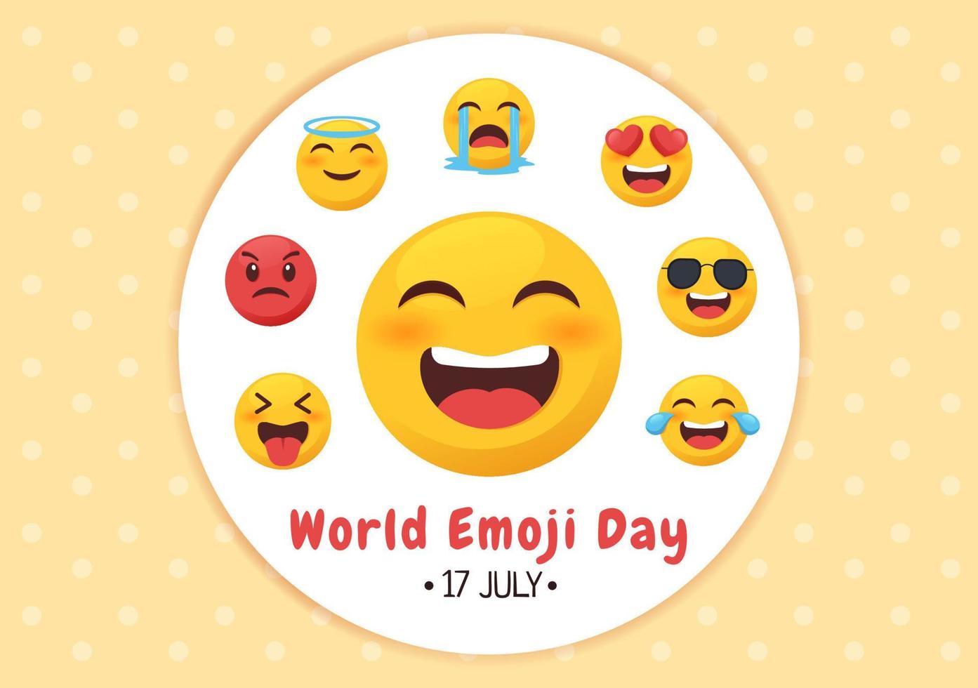 World Emoji Day Celebration with Events and Product Releases in Different Facial Expression Cute Cartoon Form in Flat Background Illustration vector