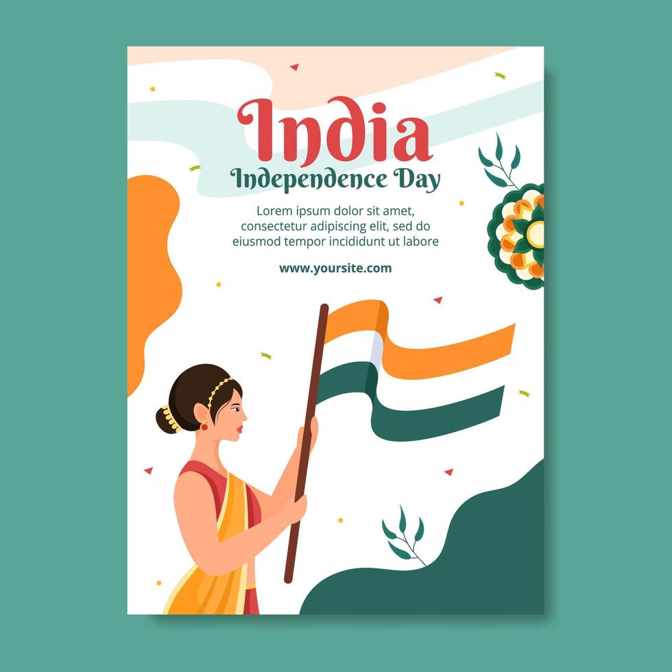 ilustración de vector de fondo de dibujos animados plano de plantilla de póster de redes sociales del día de la independencia india