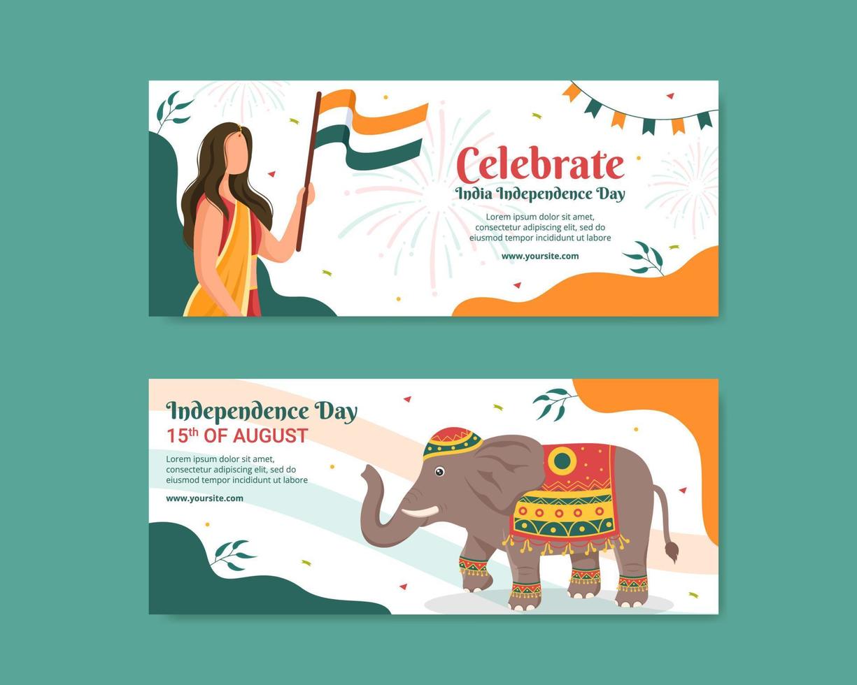 Indian Independence Day Social Media Horizontal Banner Template Flat Cartoon Background Vector Illustration