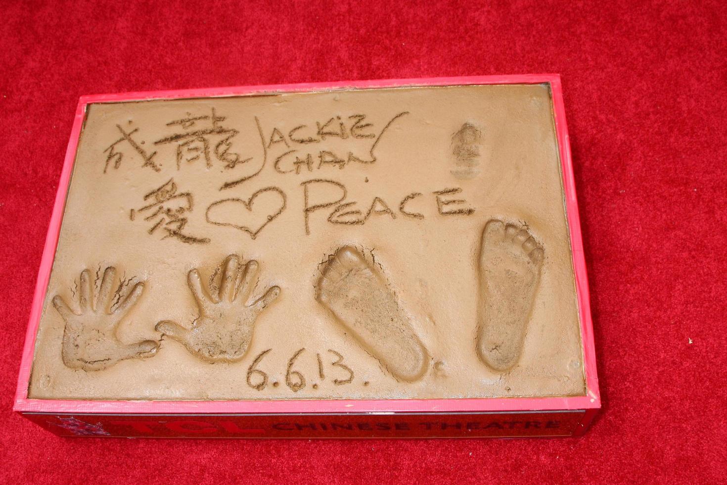 LOS ANGELES, JUN 6 -  Jackie Chan s Handprints and Footprints, and nose print  at the Hand and Footprint ceremony for Jackie Chan at the TCL Chinese Theater on June 6, 2013 in Los Angeles, CA photo