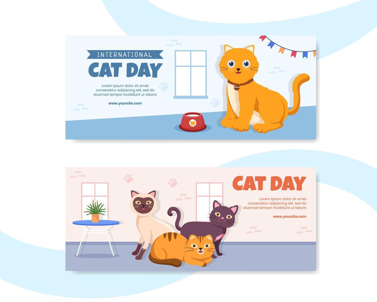 International Cat Day Social Media Banner Template Flat Cartoon Background Vector Illustration