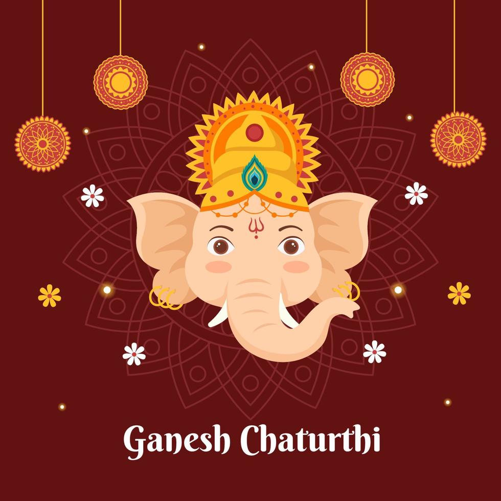 Happy Ganesh Chaturthi Social Media Template Flat Cartoon Background Vector Illustration