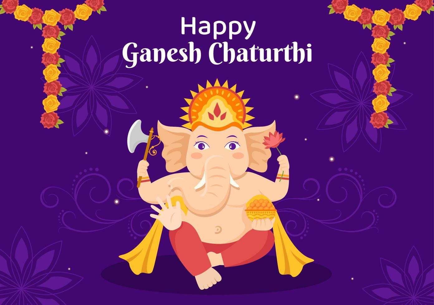 Happy Ganesh Chaturthi Social Media Template Flat Cartoon Background Vector Illustration