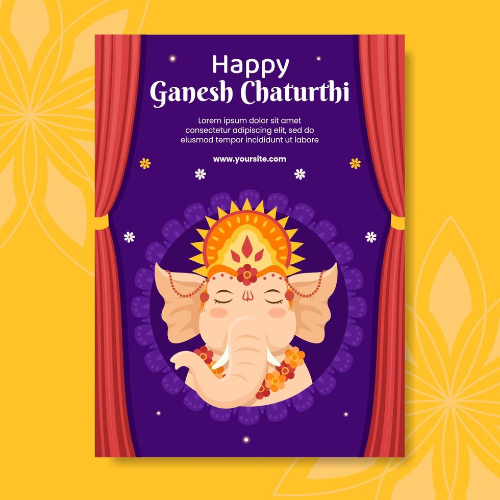 Happy Ganesh Chaturthi Social Media Poster Template Flat Cartoon Background Vector Illustration