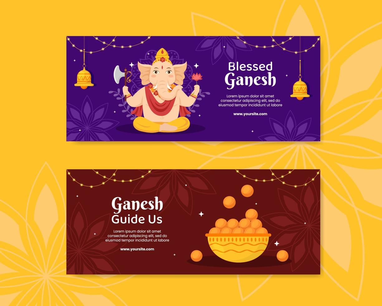 Happy Ganesh Chaturthi Social Media Banner Template Flat Cartoon Background Vector Illustration
