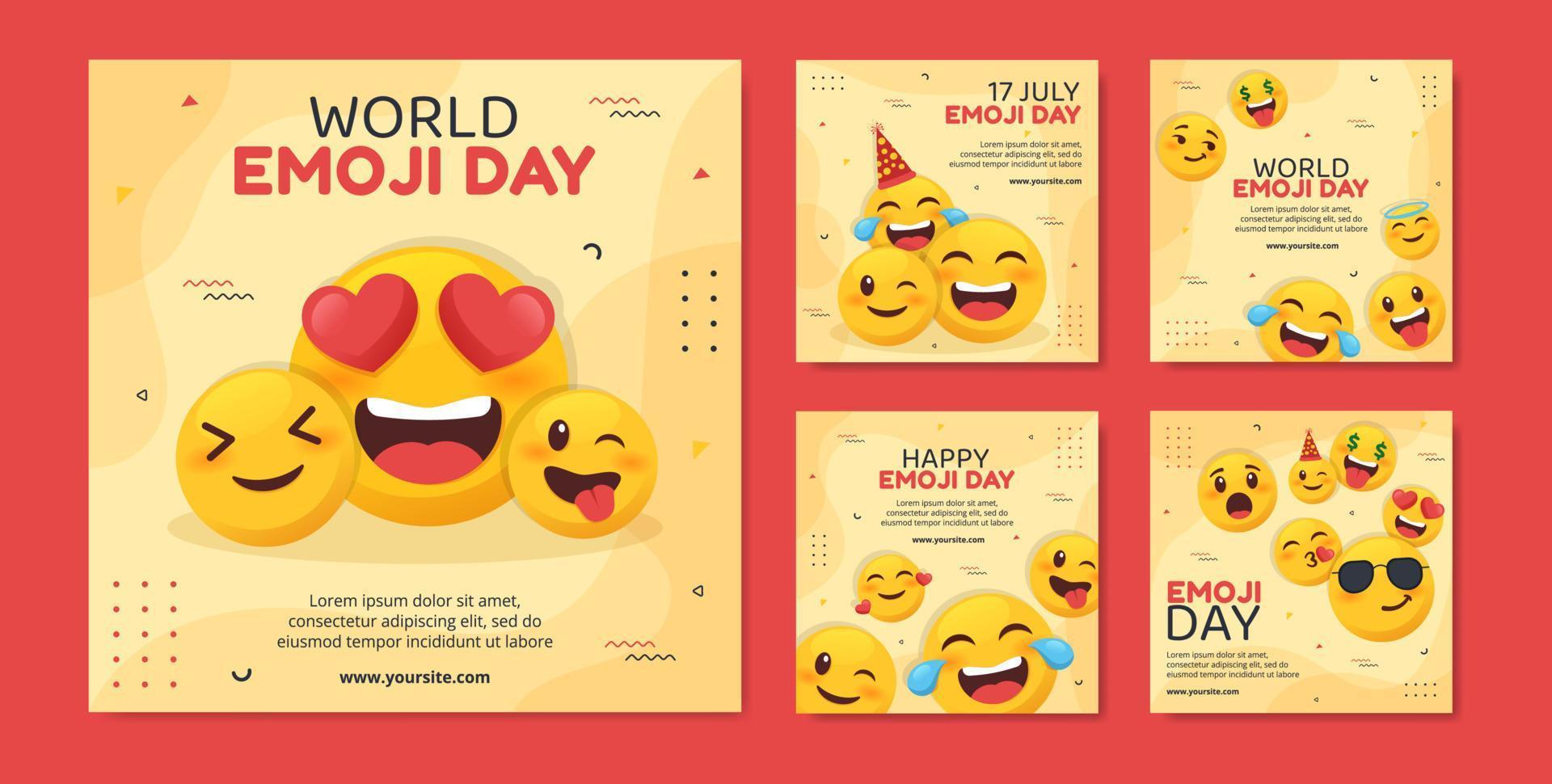 ilustración de vector de fondo de dibujos animados plano de plantilla de publicación de redes sociales del día mundial emoji